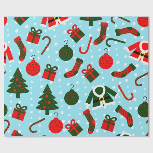 Kerstspullen in Rood en Groen en sneeuw backgro Cadeaupapier (Vlak)