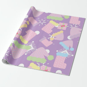 Kerstspullen Pastel Paarse Patroon  Cadeaupapier