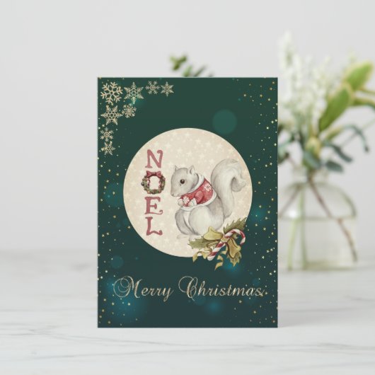 Kerstsquirrel met sneeuwvlokken feestdagenkaart (Staand voorkant)