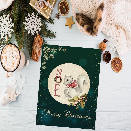 Kerstsquirrel met sneeuwvlokken feestdagenkaart