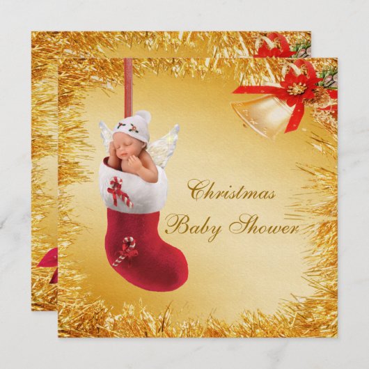 kerststaart, Baby en Tinsel Baby shower Kaart (Voorkant / Achterkant)