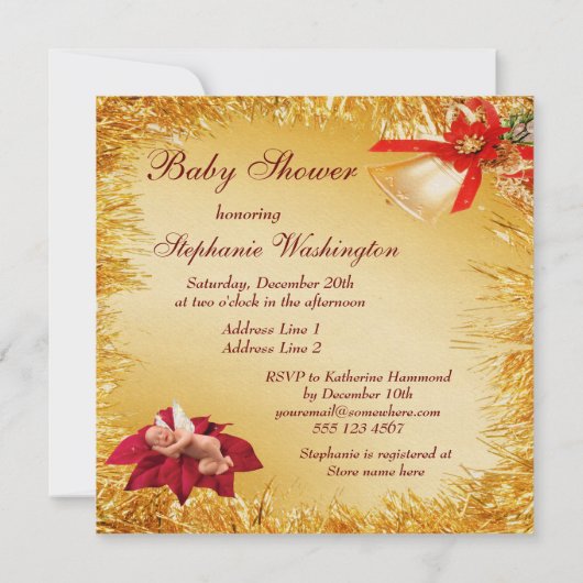 kerststaart, Baby en Tinsel Baby shower Kaart (Achterkant)