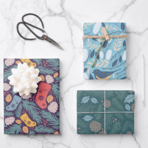 kerststaartje Bird Pinecone Holiday Inpakpapier Vel