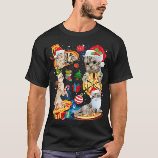 kerststaartpizza Funny Cats Santa Hat Xm T-shirt (Voorkant)