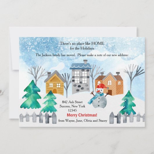 Kerststad Aquarel Kerstkaart met Bewegend Effect (Voorkant)