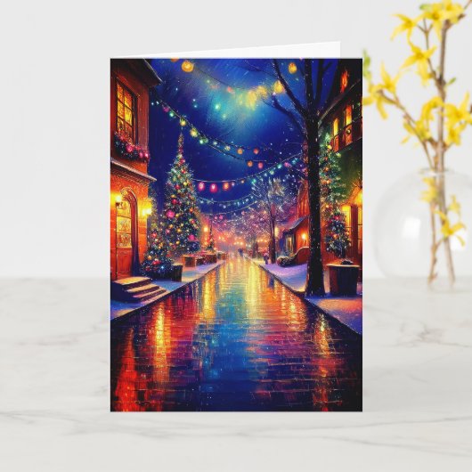 Kerststad bij nacht kaart (Gele Bloem)