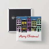 Kerststad ~ Buttonnen Vierkante Button 5,1 Cm (Voorkant /achterkant)