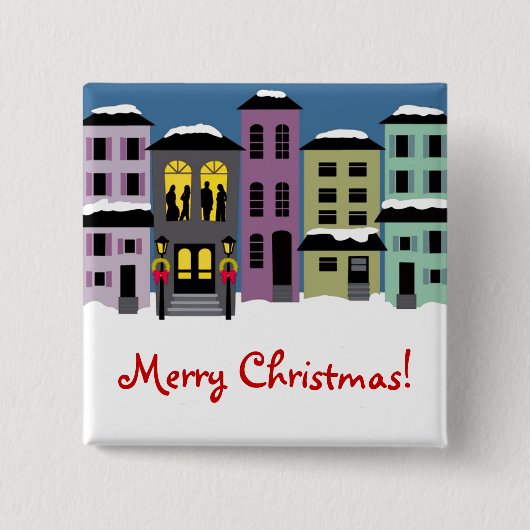 Kerststad ~ Buttonnen Vierkante Button 5,1 Cm (Voorkant)