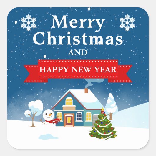 Kerststad Dorp 's Nachts Vierkante Sticker (Voorkant)