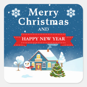 Kerststad Dorp 's Nachts Vierkante Sticker