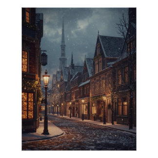 Kerststad in de Sneeuw Poster
