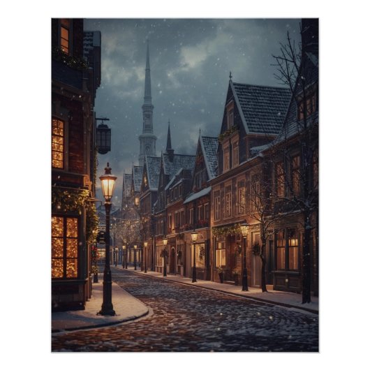 Kerststad in de Sneeuw Poster (Voorkant)