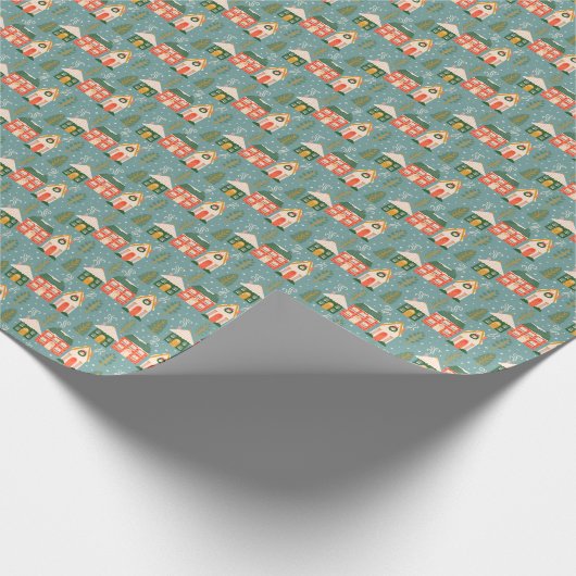 Kerststad in Slate Blue Cadeaupapier (Hoek)