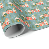 Kerststad in Slate Blue Cadeaupapier (Rol Hoek)