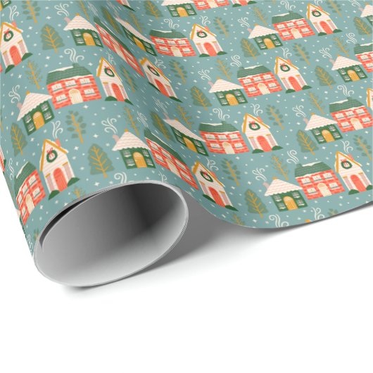 Kerststad in Slate Blue Cadeaupapier (Rol Hoek)