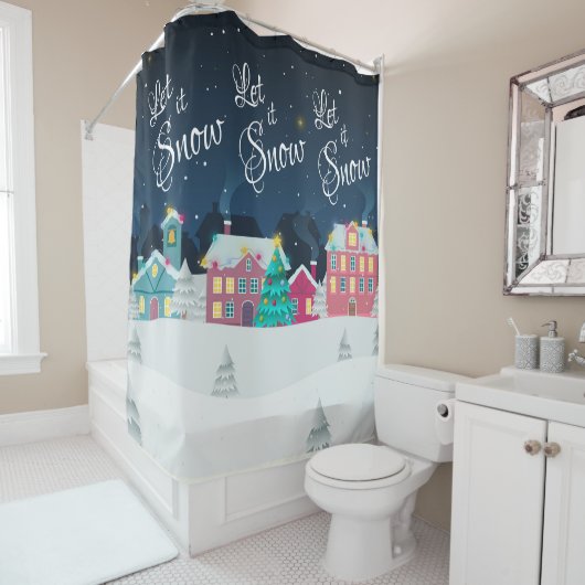  kerststad laat het kerstdecor sneeuwen douchegordijn (In situ)