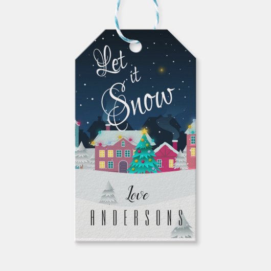  kerststad laat het sneeuwnaam kerst cadeaulabel (Voorkant)