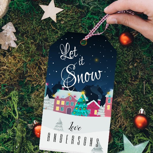  kerststad laat het sneeuwnaam kerst cadeaulabel