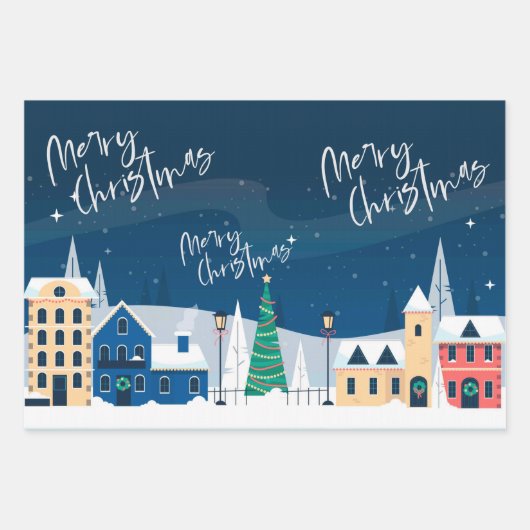 Kerststad Landschap Vrolijk Kerstcitaat Inpakpapier Vel (Voorkant 3)