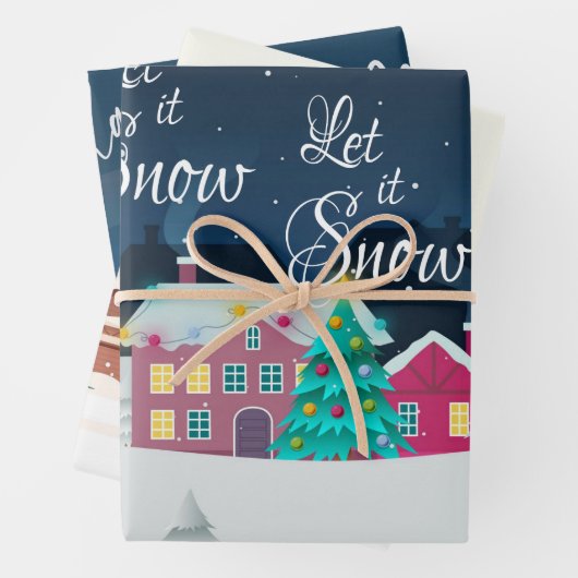 Kerststad Landschap Vrolijk Kerstcitaat Inpakpapier Vel (In situ)