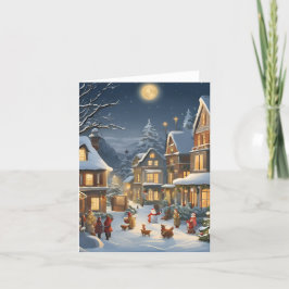 Kerststad met sneeuw feestdagen kaart