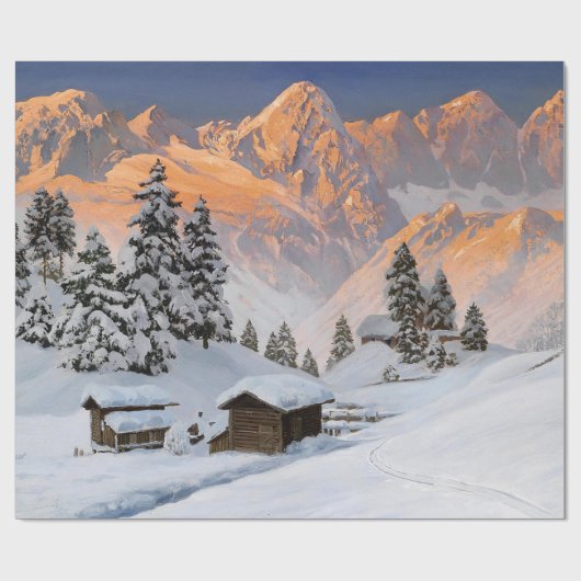 Kerststad met Snowy Mountains Cadeaupapier (Vlak)