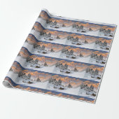 Kerststad met Snowy Mountains Cadeaupapier (Uitgerold)