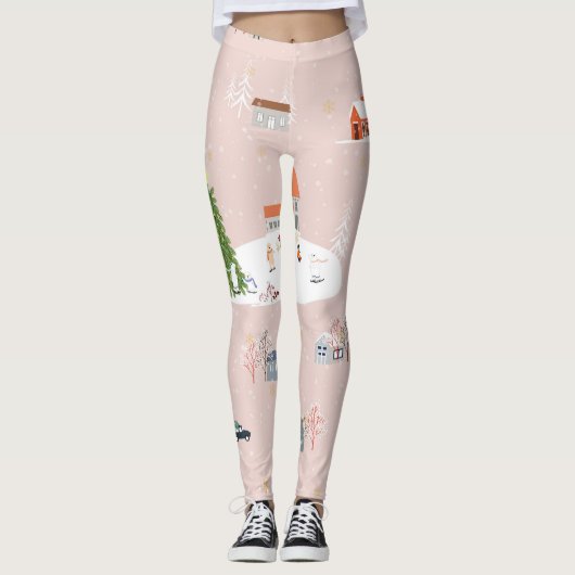 Kerststad: Schattige landschap Leggings (Voorkant)
