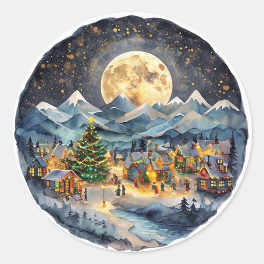 Kerststad Sticker, Vakantie Scene Sticker (Voorkant)