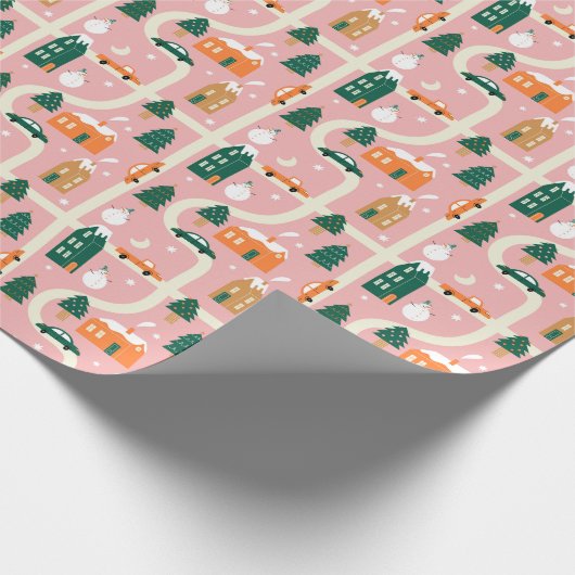 Kerststad Vakantiepatroon Patroon Cadeaupapier (Hoek)