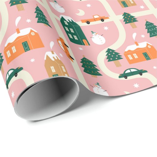 Kerststad Vakantiepatroon Patroon Cadeaupapier (Rol Hoek)