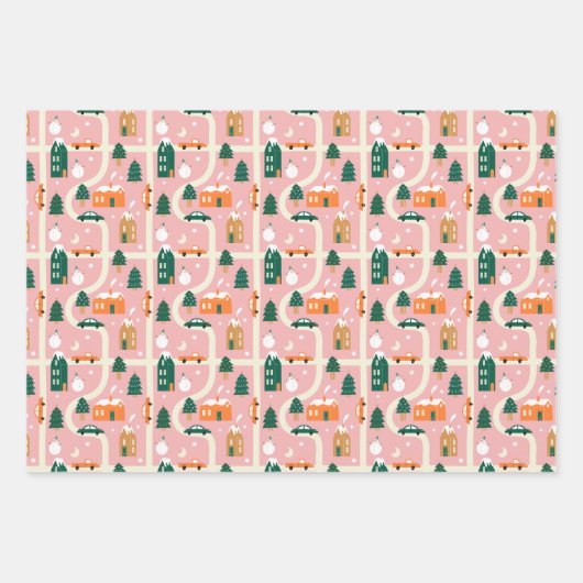 Kerststad Vakantiepatroon Patroon Inpakpapier Vel (Voorkant 3)