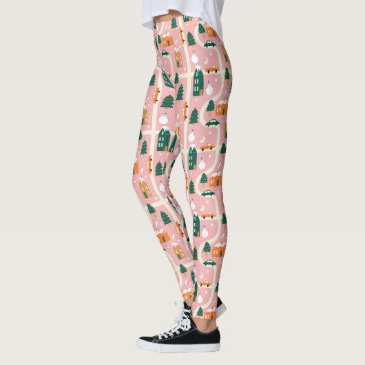Kerststad Vakantiepatroon Patroon Leggings (Links)