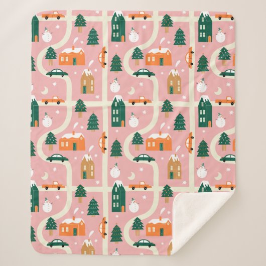 Kerststad Vakantiepatroon Patroon Sherpa Deken (Voorkant)