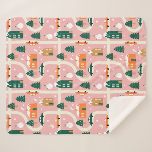 Kerststad Vakantiepatroon Patroon Sherpa Deken (Voorkant (horizontaal))