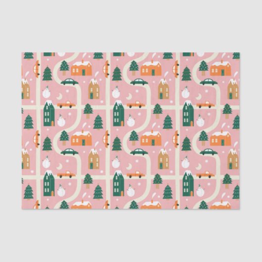 Kerststad Vakantiepatroon Patroon Tissuepapier (Voorkant)