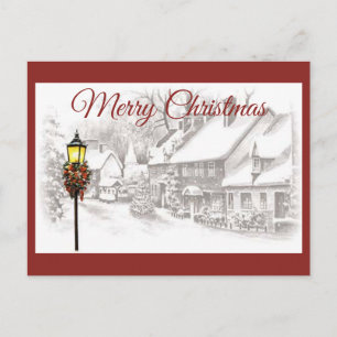 Kerststad vintage ansichtkaart feestdagenkaart