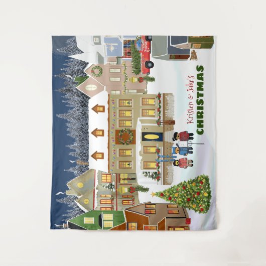 Kerststad Winter Wonderland Houses Caroling Wandkleed (Voorkant)