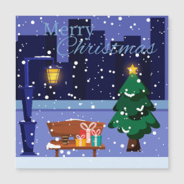 Kerststadsscherp met straatlantaarn, boom en cadea