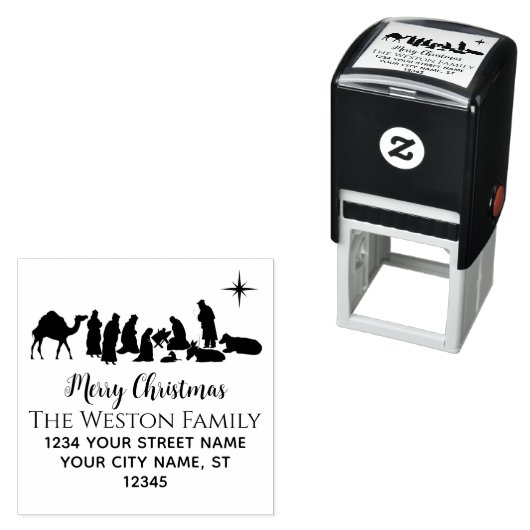 Kerststal #1B Kribbe Baby Jezus Naam Adres Zelfinktende Stempel (In situ)