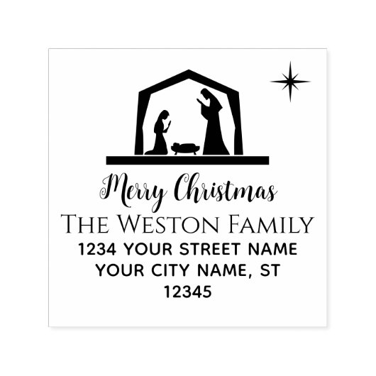 Kerststal #2B Kribbe Baby Jezus Naam Adres Zelfinktende Stempel (Design)