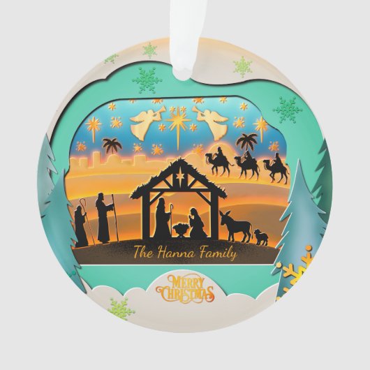 Kerststal 3D | Religieuze Feestdag Ornament (voorkant)