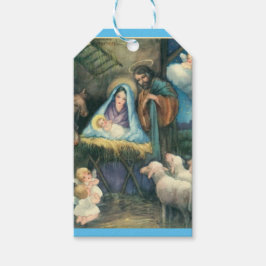 Kerststal Antieke Religieuze Kerstmis Cadeaulabel