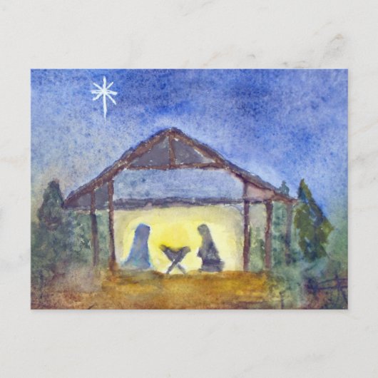 Kerststal aquarel briefkaart (Voorkant)