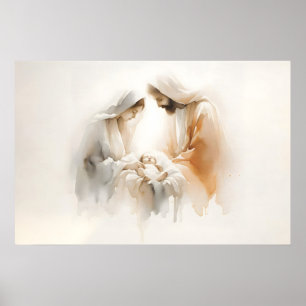 Kerststal Aquarel Christelijke Kerst Kunst Poster