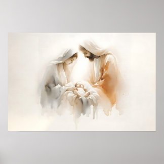 Kerststal Aquarel Christelijke Kerst Kunst Poster