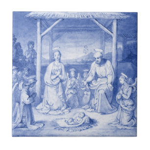 kerststal Baby Jesus Birth Delfts Blauw Tegeltje