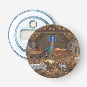 Kerststal Baby Jezus Heilige Nacht Kerstmis Button Flesopener