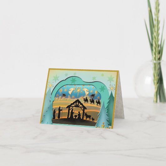 Kerststal Baby Jezus in de kribbe scène Feestdagen Kaart (Voorkant)