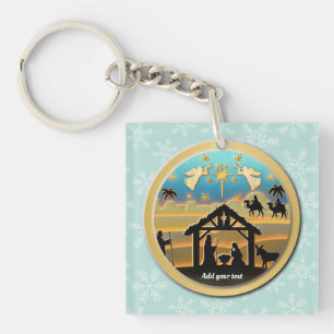 Kerststal Baby Jezus in kribbe scène Sleutelhanger
